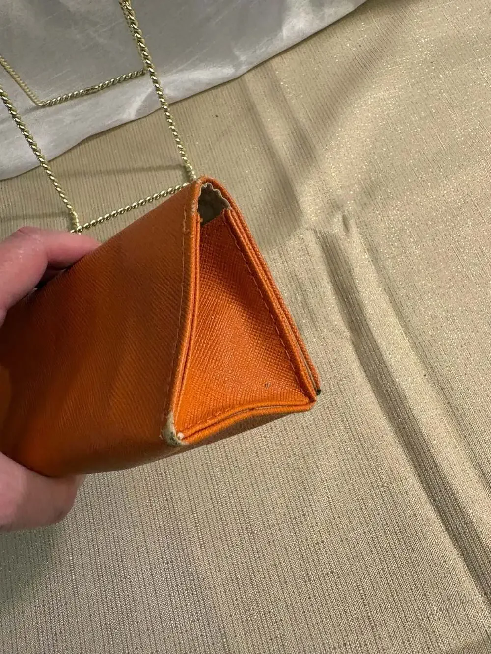 Tory Burch Saffiano Leather Hard Triangular Eyeglass Case Burnt Orange